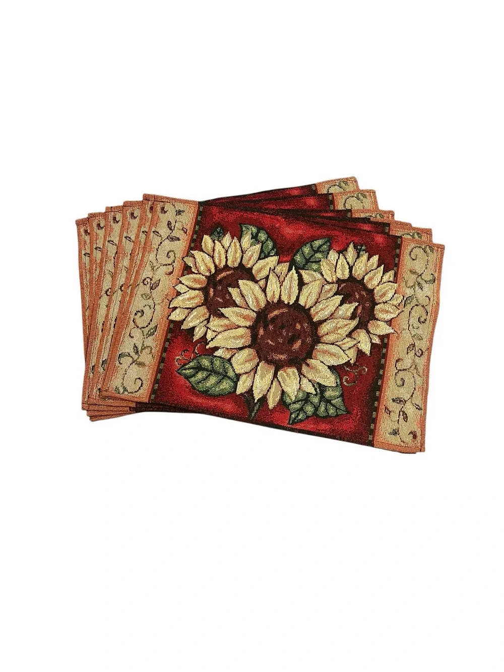 Sunflower Tapestry Placemats Set of 6 Tuscan Woven Cotton Blend  17.5”x12.5”